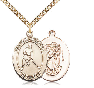 14kt Gold Filled Saint Christopher Ice Hockey Medal Catholic Jewelry