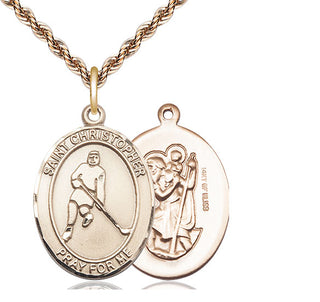14kt Gold Filled Saint Christopher Ice Hockey Medal Catholic Jewelry
