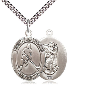 Pewter Saint Christopher Ice Hockey Medal Catholic Jewelry