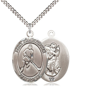 Pewter Saint Christopher Ice Hockey Medal Catholic Jewelry