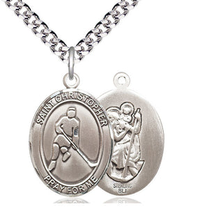Sterling Silver Saint Christopher Ice Hockey Medal Catholic Jewelry