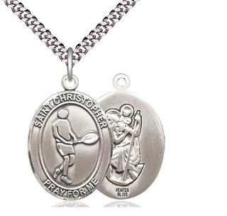 Pewter Saint Christopher Tennis Medal Catholic Jewelry