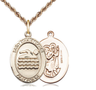 14kt Gold Filled Saint Christopher Swimming Medal Catholic Jewelry