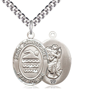 Pewter Saint Christopher Swimming Medal Catholic Jewelry