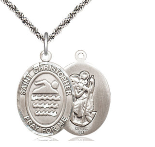 Sterling Silver Saint Christopher Swimming Medal Catholic Jewelry