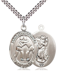 Pewter Saint Christopher Wrestling Medal Catholic Jewelry