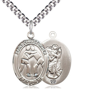 Pewter Saint Christopher Wrestling Medal Catholic Jewelry