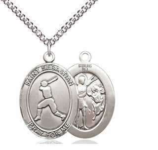 Sterling Silver Saint Sebastian Baseball Medal Catholic Jewelry