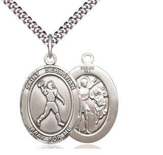 Sterling Silver Saint Sebastian Football Medal Catholic Jewelry