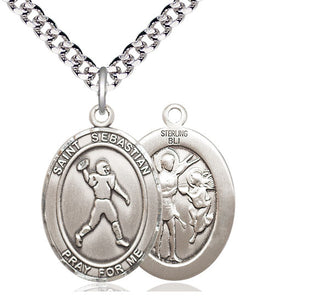 Sterling Silver Saint Sebastian Football Medal Catholic Jewelry