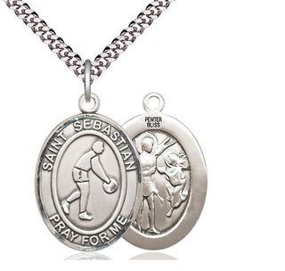 Pewter Saint Sebastian Basketball Medal Catholic Jewelry