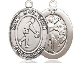 Sterling Silver Saint Sebastian Basketball Medal Catholic Jewelry