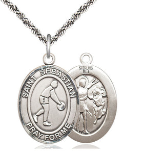 Sterling Silver Saint Sebastian Basketball Medal Catholic Jewelry