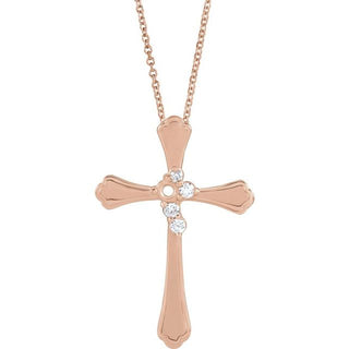 14K Rose 1-Stone 1/8 CTW Natural Diamond Semi-Set Family Cross 16-18" Necklace