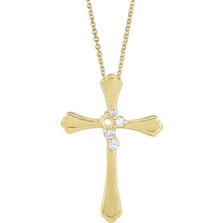 14K Yellow 1-Stone 1/8 CTW Natural Diamond Semi-Set Family Cross 16-18" Necklace