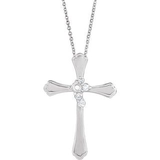 Platinum 1-Stone 1/8 CTW Natural Diamond Semi-Set Family Cross 16-18" Necklace