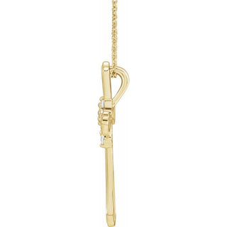 14K Yellow 1-Stone 1/8 CTW Natural Diamond Semi-Set Family Cross 16-18" Necklace