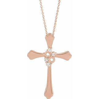 14K Rose 2-Stone 1/8 CTW Natural Diamond Semi-Set Family Cross 16-18" Necklace