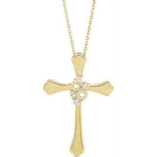 14K Yellow 2-Stone 1/8 CTW Natural Diamond Semi-Set Family Cross 16-18" Necklace