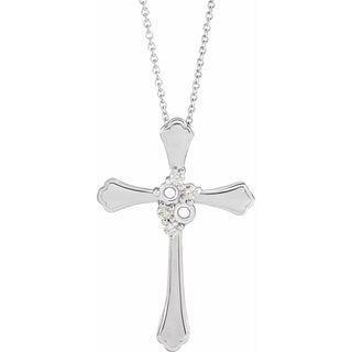14K White 2-Stone 1/8 CTW Natural Diamond Semi-Set Family Cross 16-18" Necklace