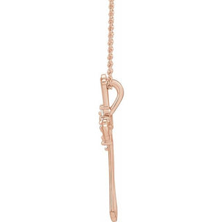 14K Rose 2-Stone 1/8 CTW Natural Diamond Semi-Set Family Cross 16-18" Necklace