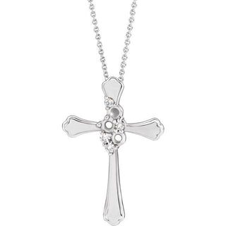 Sterling Silver 3-Stone 1/8 CTW Natural Diamond Semi-Set Family Cross 16-18" Necklace