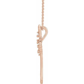 14K Rose 3-Stone 1/8 CTW Natural Diamond Semi-Set Family Cross 16-18" Necklace