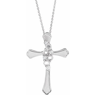 Platinum 4-Stone 1/8 CTW Natural Diamond Semi-Set Family Cross 16-18" Necklace