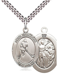 Pewter Saint Sebastian Ice Hockey Medal Catholic Jewelry