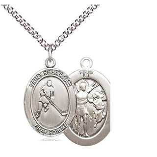 Sterling Silver Saint Sebastian Ice Hockey Medal Catholic Jewelry