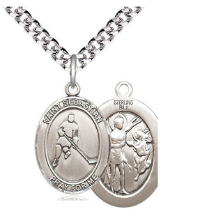 Sterling Silver Saint Sebastian Ice Hockey Medal Catholic Jewelry