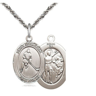Sterling Silver Saint Sebastian Ice Hockey Medal Catholic Jewelry
