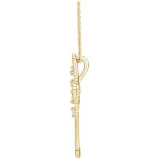 14K Yellow 4-Stone 1/8 CTW Natural Diamond Semi-Set Family Cross 16-18" Necklace