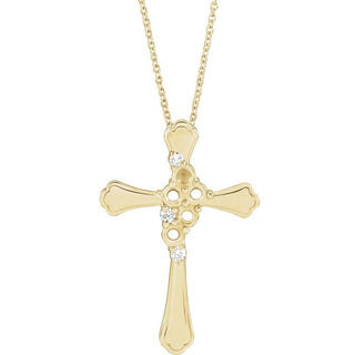 14K Yellow 5-Stone .08 CTW Natural Diamond Semi-Set Family Cross 16-18" Necklace