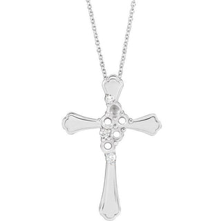 14K White 5-Stone .08 CTW Natural Diamond Semi-Set Family Cross 16-18" Necklace