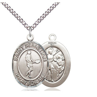 Sterling Silver Saint Sebastian Tennis Medal Catholic Jewelry