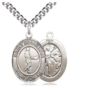 Sterling Silver Saint Sebastian Tennis Medal Catholic Jewelry