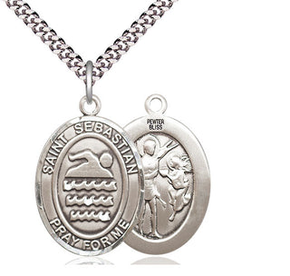 Pewter Saint Sebastian Swimming Medal Catholic Jewelry
