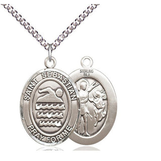 Sterling Silver Saint Sebastian Swimming Medal Catholic Jewelry