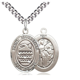 Sterling Silver Saint Sebastian Swimming Medal Catholic Jewelry