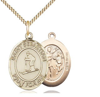 14kt Gold Filled Saint Sebastian Skiing Medal Catholic Jewelry