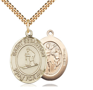 14kt Gold Filled Saint Sebastian Skiing Medal Catholic Jewelry