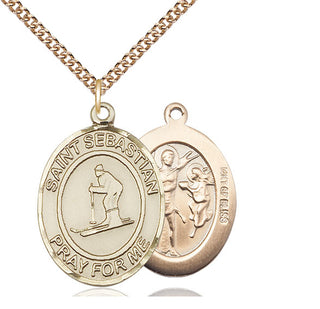 14kt Gold Filled Saint Sebastian Skiing Medal Catholic Jewelry