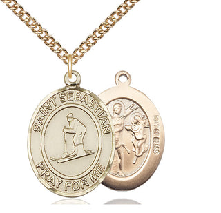 14kt Gold Filled Saint Sebastian Skiing Medal Catholic Jewelry