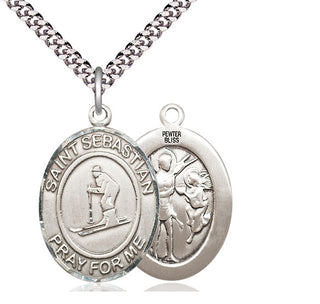 Pewter Saint Sebastian Skiing Medal Catholic Jewelry