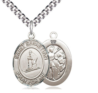 Pewter Saint Sebastian Skiing Medal Catholic Jewelry