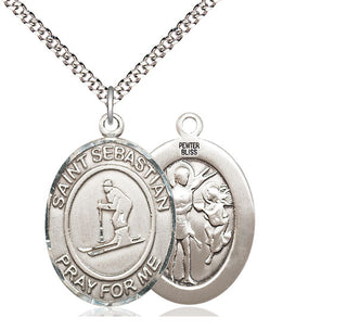 Pewter Saint Sebastian Skiing Medal Catholic Jewelry