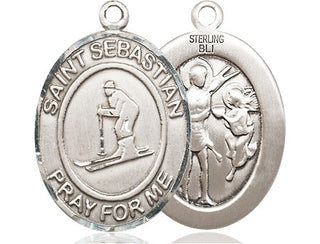 Sterling Silver Saint Sebastian Skiing Medal Catholic Jewelry