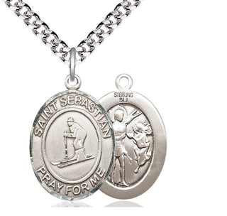 Sterling Silver Saint Sebastian Skiing Medal Catholic Jewelry