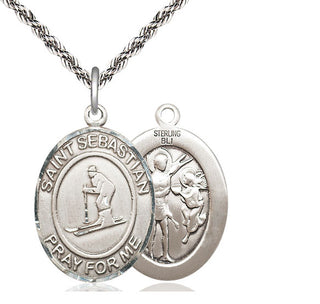 Sterling Silver Saint Sebastian Skiing Medal Catholic Jewelry